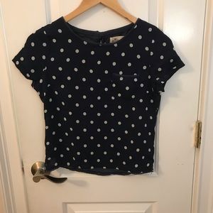 Navy and white polka dot blouse